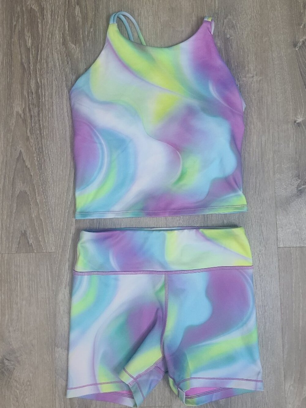 Athleta Girl Chit Chat Short & Crop Tank Set Pastel Watercolor Swirl - Size XXL